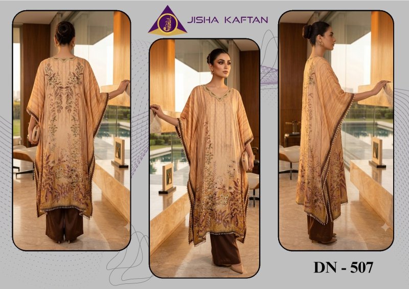 Kaftan Co Ord Set With Necklace Vol 2 By Jisha Poly Feather Silk Kaftan